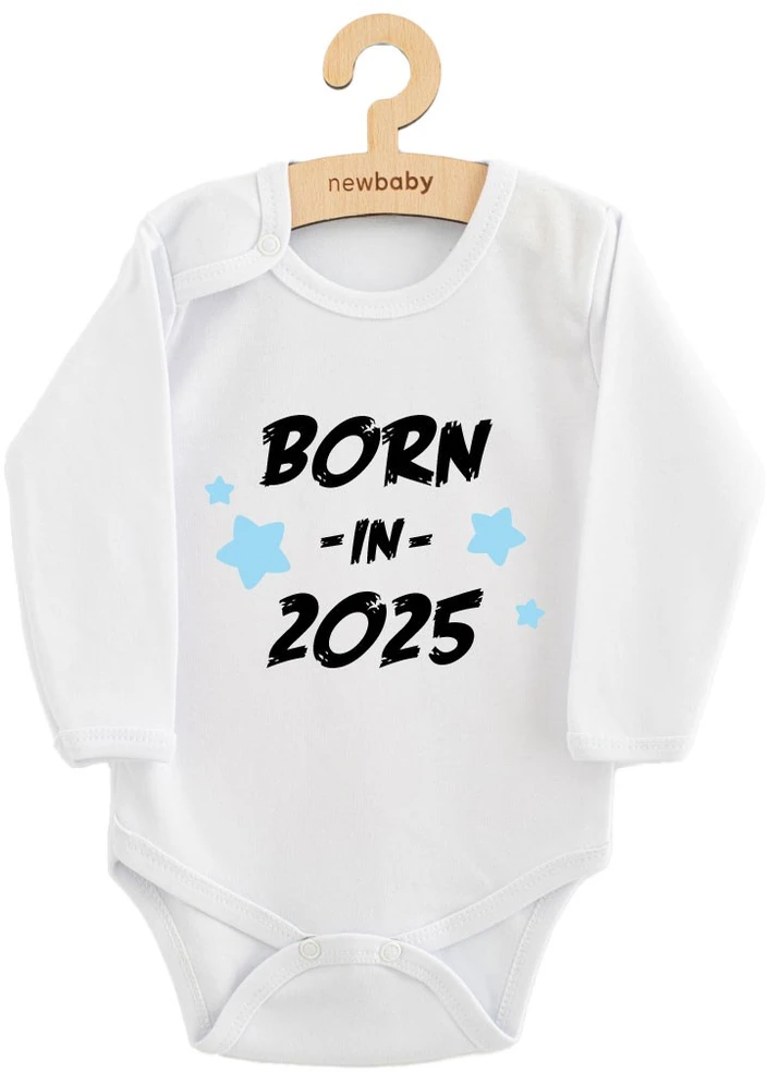 Vaikiškas spausdintas bodis New Baby BORN IN 2025 mėlynas