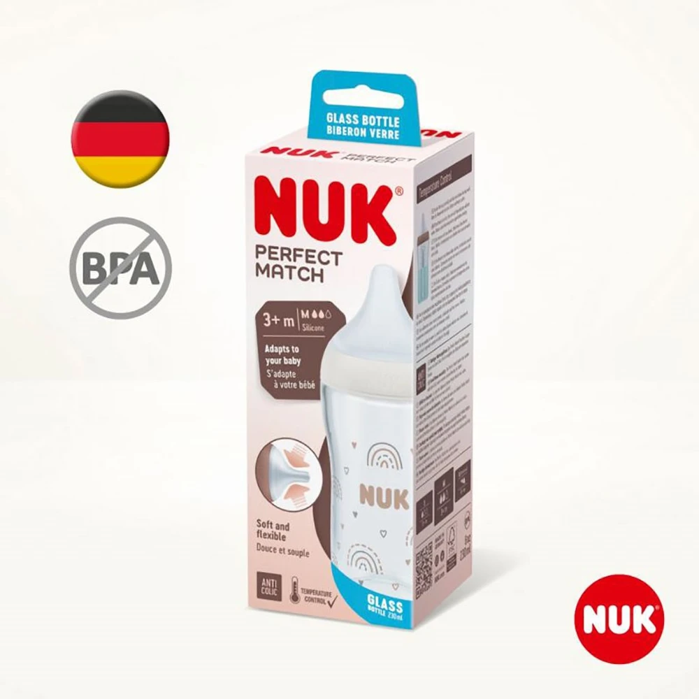 Vaikiškas stiklinis buteliukas NUK Perfect Match su temperatūros kontrole 230 ml