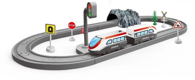 Vaikiškas traukinys su vagonėliu, rinkinys iš 41 elemento