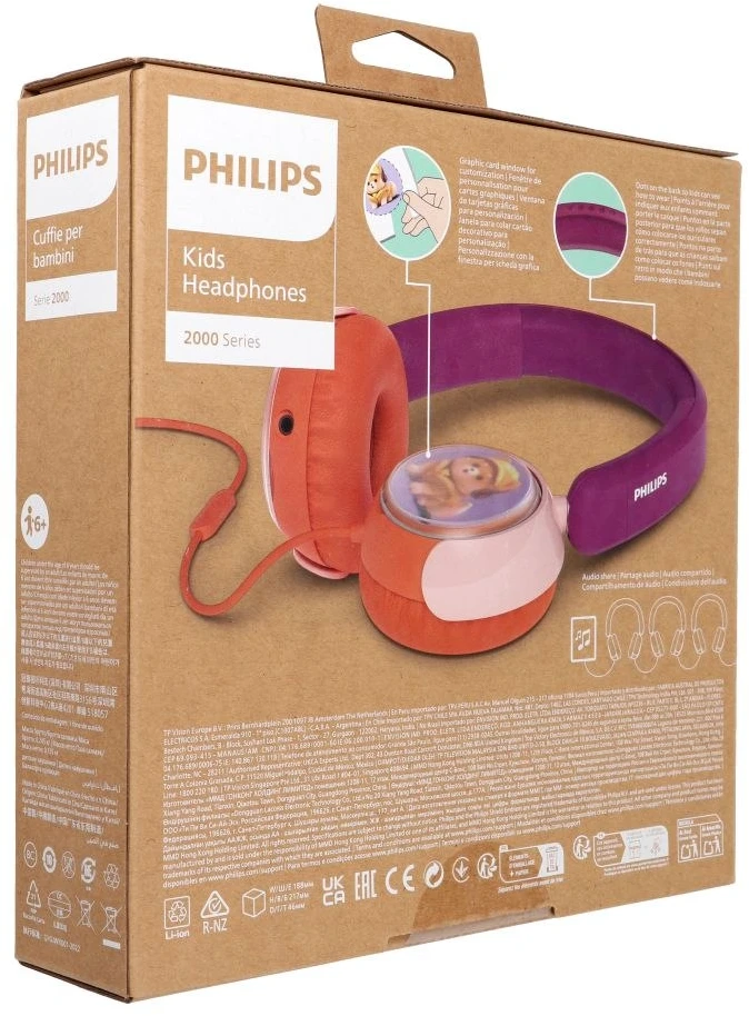 Laidinės vaikiškos ausinės Philips TAK2000MP/00, violetinės ir rudos spalvos