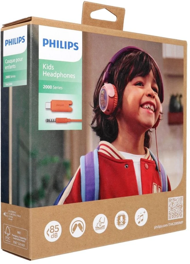 Laidinės vaikiškos ausinės Philips TAK2000MP/00, violetinės ir rudos spalvos