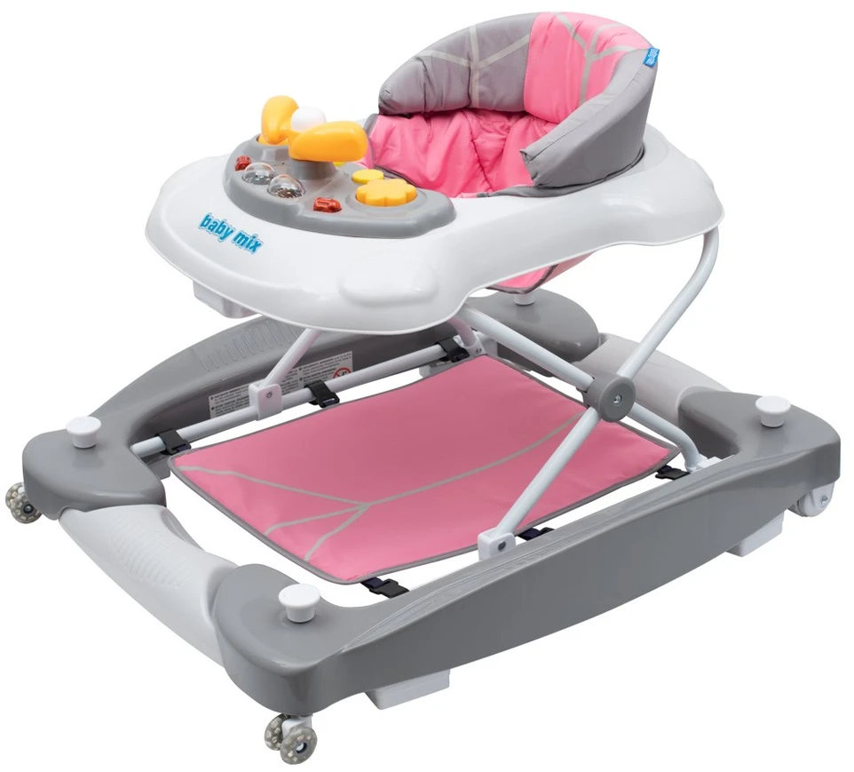 Vaikštynė su sūpynėmis ir silikoniniais ratukais Baby Mix rožinė
