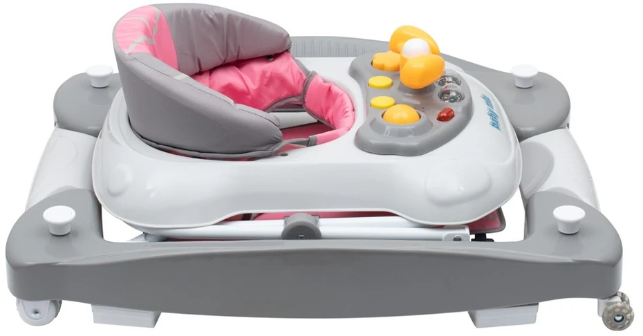 Vaikštynė su sūpynėmis ir silikoniniais ratukais Baby Mix rožinė
