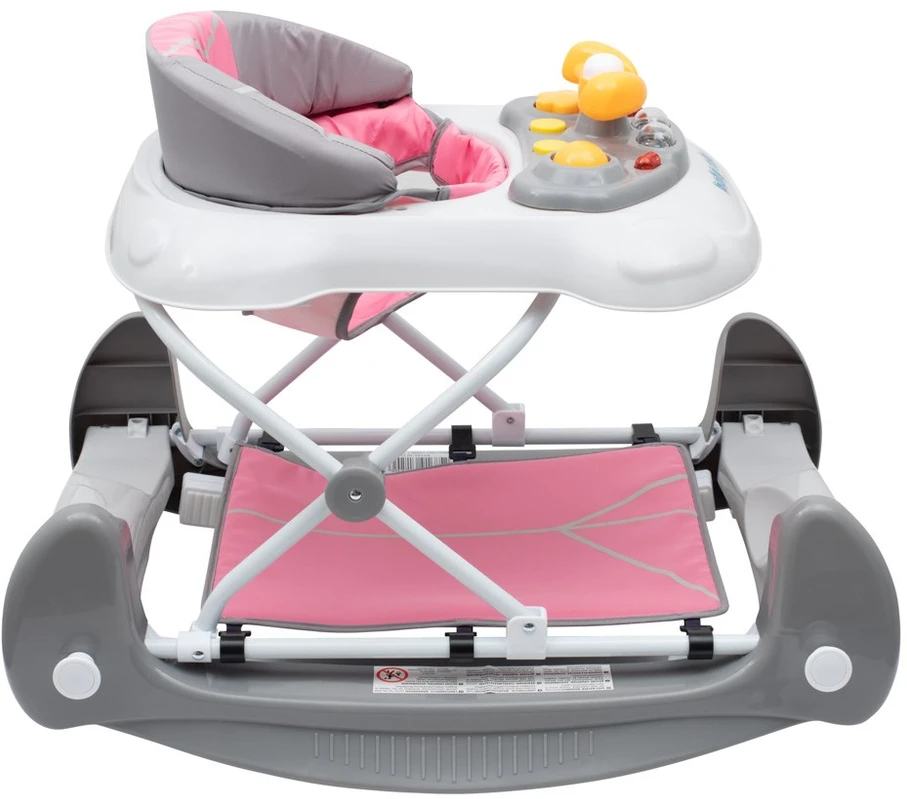 Vaikštynė su sūpynėmis ir silikoniniais ratukais Baby Mix rožinė