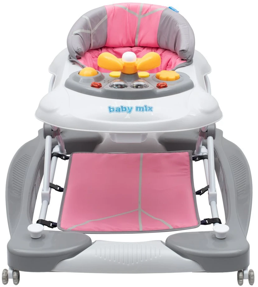 Vaikštynė su sūpynėmis ir silikoniniais ratukais Baby Mix rožinė