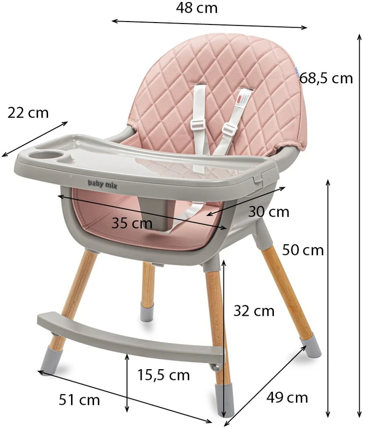 Valgomojo kėdė Baby Mix Freja medinė dulkiškai rožinė