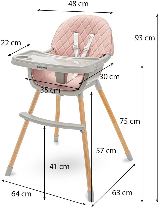 Valgomojo kėdė Baby Mix Freja medinė dulkiškai rožinė