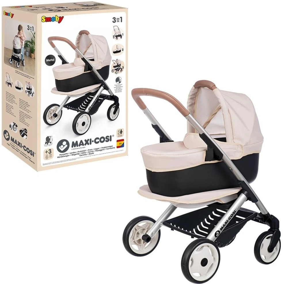 Vežimėlis lėlėms 3in1 Smoby Maxi-Cosi smėlio spalvos