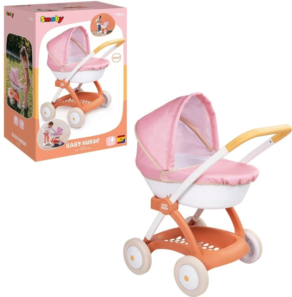 Lėlių vežimėlis Smoby Baby Nurse, balta/rožinė