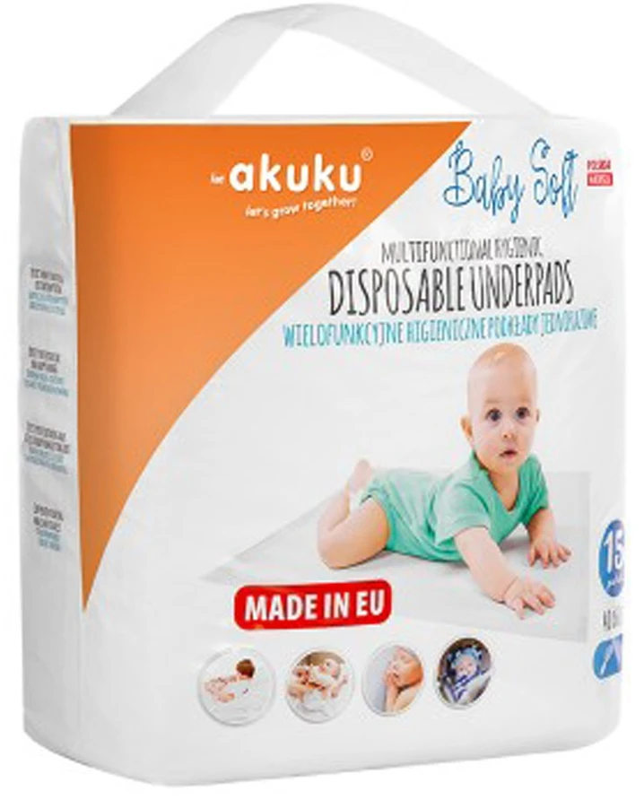 AKUKU kūdikio pervystymo paklotai SOFT, 40x60 cm, 15 vnt., A0500