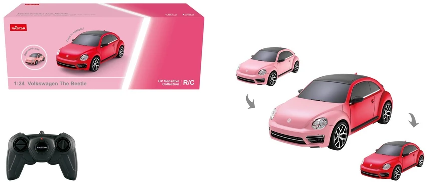 RASTAR R/C 1:24 Volkswagen Beetle nuotolinio valdymo automobilis - keičianti spalvą (rožinis)