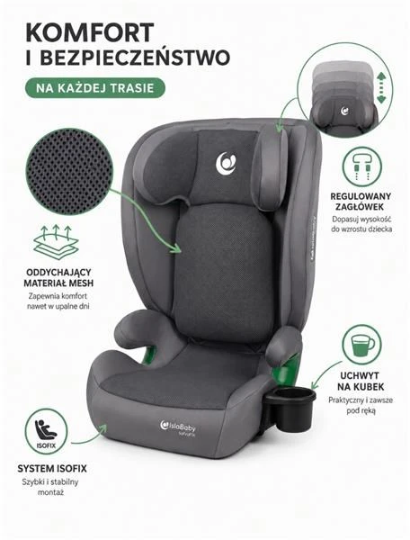 X Lander Vaikiška automobilinė kėdutė IslaBaby SafiroFix 100–150 cm 15–36 kg su ISOFIX pilka