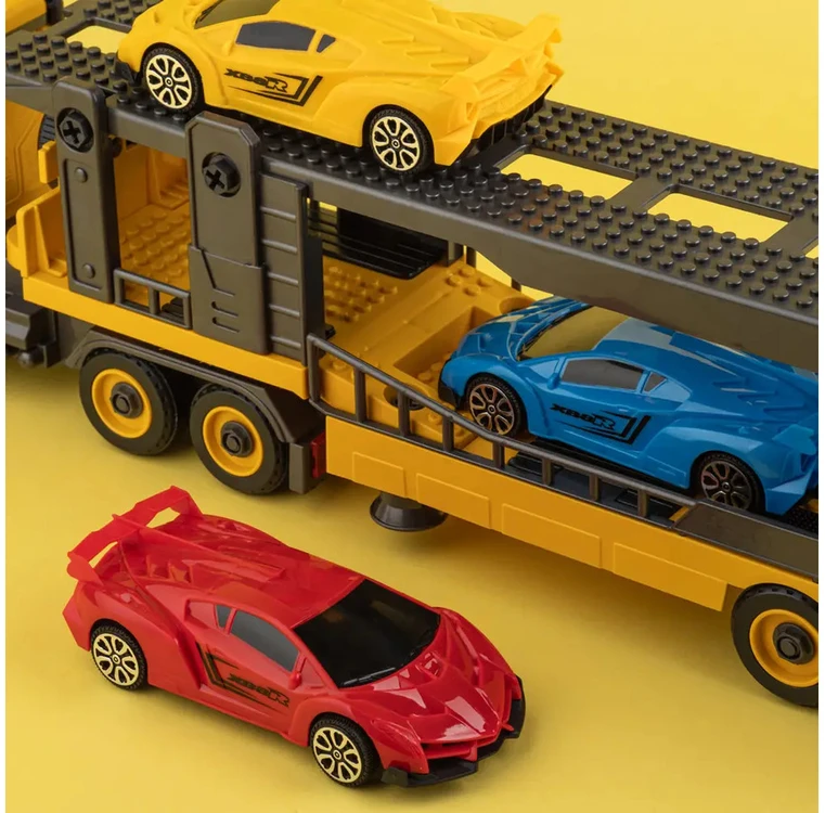 Žaislinė surenkama sunkvežimio priekaba su automobiliais