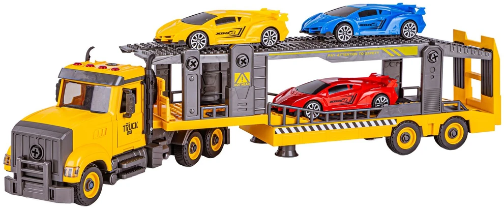 Žaislinė surenkama sunkvežimio priekaba su automobiliais