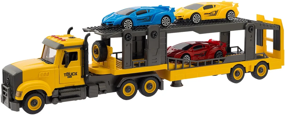 Žaislinė surenkama sunkvežimio priekaba su automobiliais