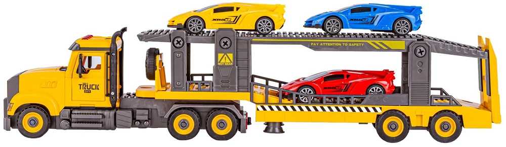 Žaislinė surenkama sunkvežimio priekaba su automobiliais