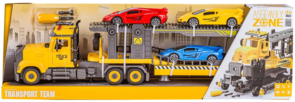 Žaislinė surenkama sunkvežimio priekaba su automobiliais