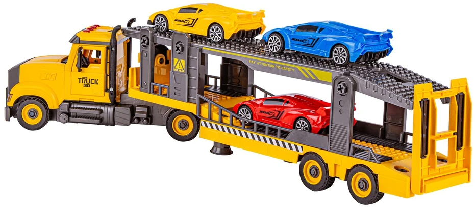 Žaislinė surenkama sunkvežimio priekaba su automobiliais