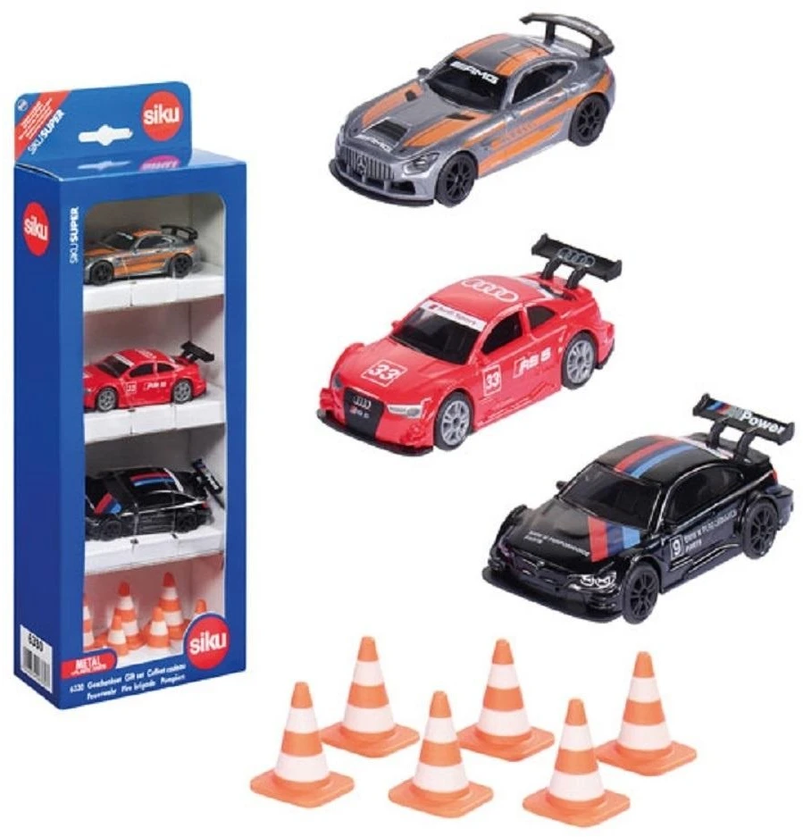 Žaislinis Siku Super lenktyninių automobilių rinkinys su kūgeliais