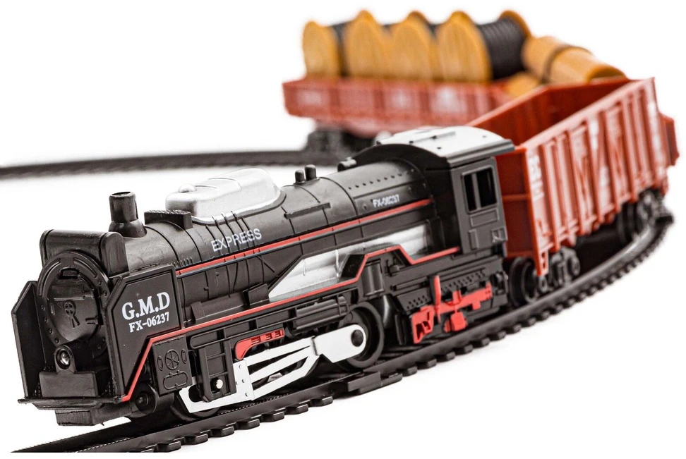 Žaislinis traukinys Rail King su garvežiu ir 3 vagonais