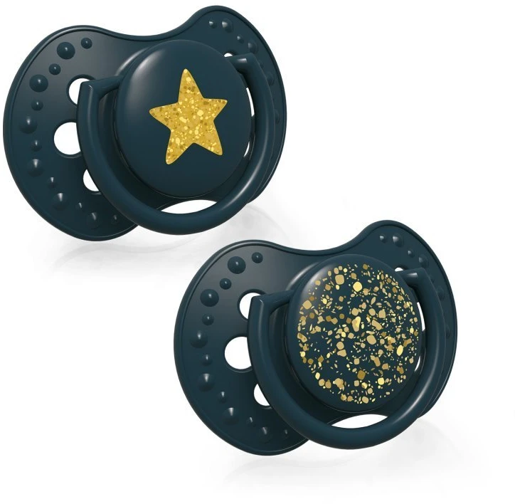 LOVI 22/892 Dinaminis silikoninis čiulptukas 0-3 m 2 vnt Stardust žalias