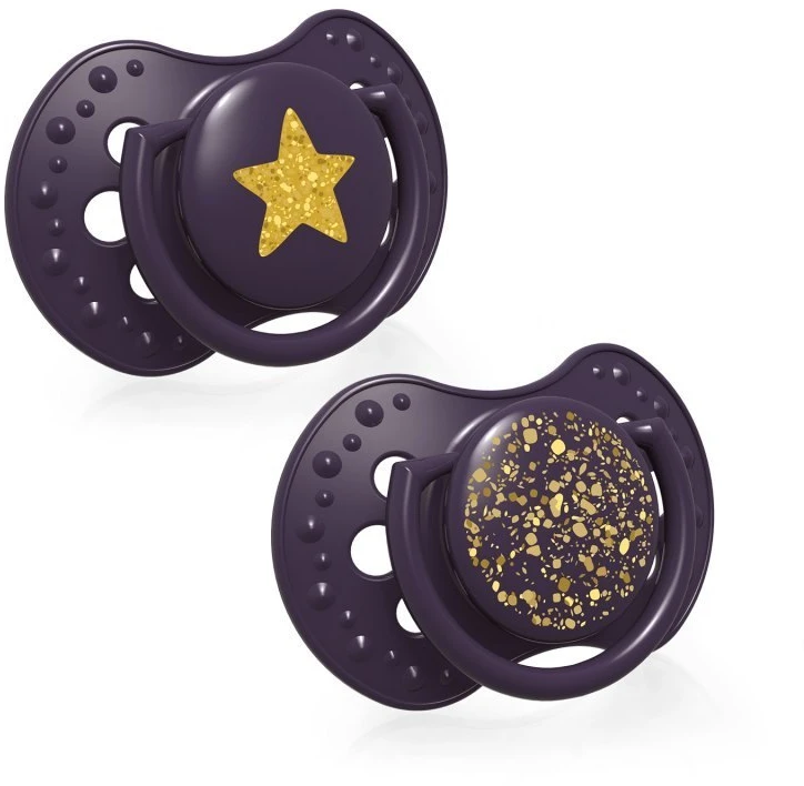 LOVI 22/892 Dinaminis silikoninis čiulptukas 0-3 m 2 vnt Stardust violetinė