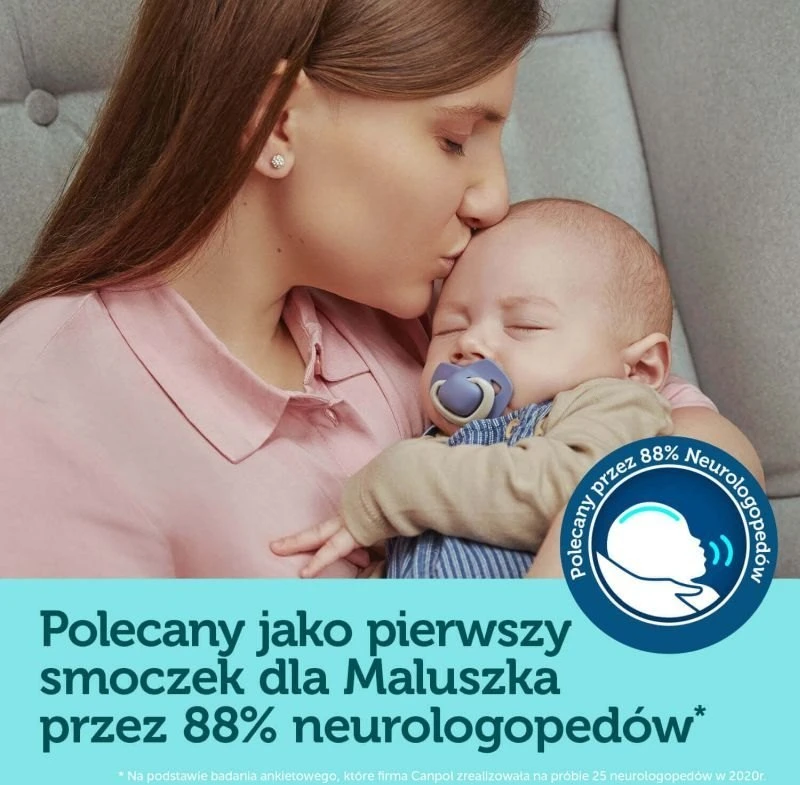 CANPOL 22/655 Simetriškas silikoninis čiulptukas 0-6 mėn. Gryna spalva 2vnt mėlyna