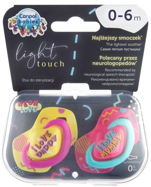 CANPOL BABIES silikoninis simetrinis čiulptukas NEON LOVE, 0-6 mėn., 2 vnt., 22/652_pin