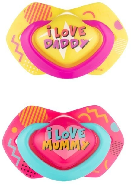 CANPOL BABIES silikoninis simetrinis čiulptukas NEON LOVE, 6-18 mėn., 2 vnt., 22/653_pin