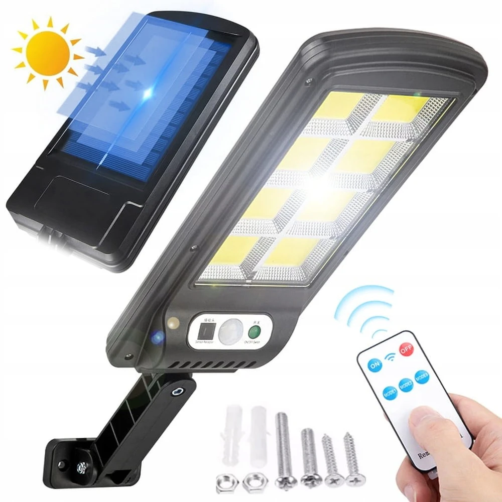Lampa Saulės energija varomas LED šviestuvas, sodo gatvės šviestuvas, nuotolinio valdymo pultas, prieblandos judesio jutiklis - e846