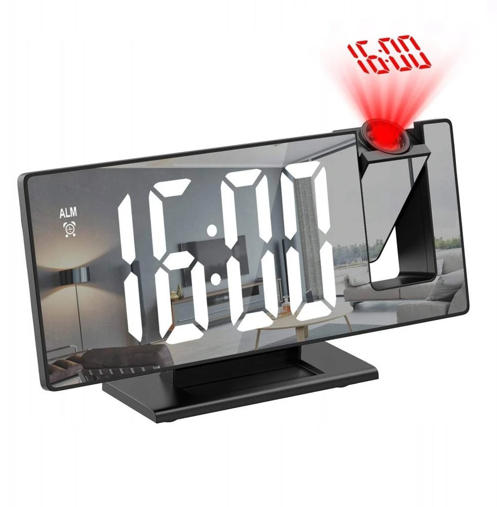 Retoo Radijo žadintuvas Žadintuvas-radijas su projektoriumi, juodos spalvos, garsus žadintuvas su USB ir LED ekranu, XL dydžio