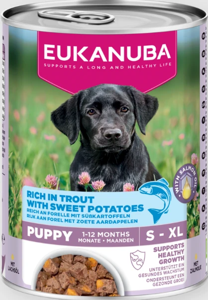 Eukanuba konservuotas maistas šuniukams su upėtakiu ir batatais 400g
