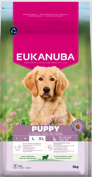 Eukanuba Life Care Puppy Large sausas maistas didelių veislių šuniukams su ėriena ir ryžiais, 3kg