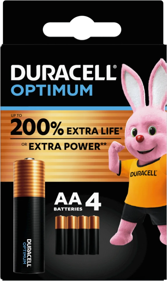 Duracell Optimum AA baterijos, 4-ių vienetų pakuotė