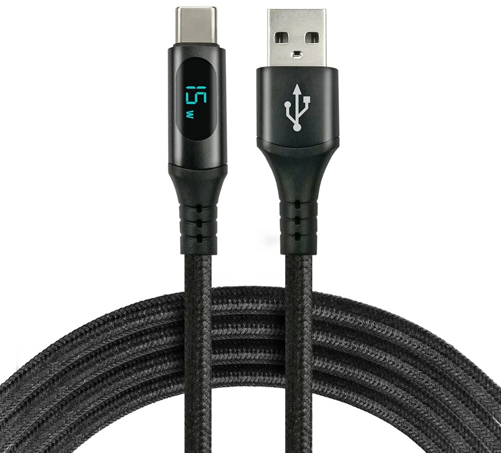 everActive 1m USB-A - USB-C 3A pintas kabelis su LCD ekranu CBB-1CBL