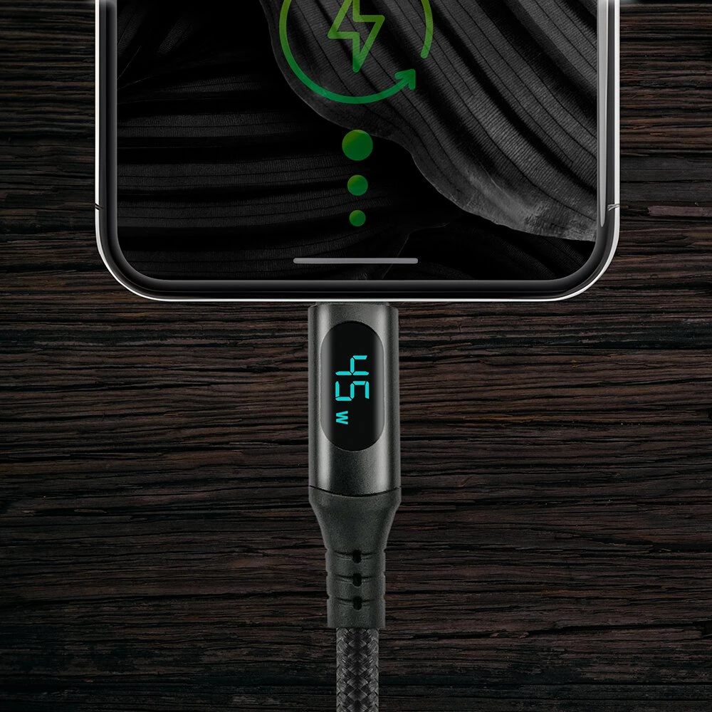 everActive 3m USB-C PD 2.25A 45W pintas kabelis su LCD ekranu CBB-3PDL