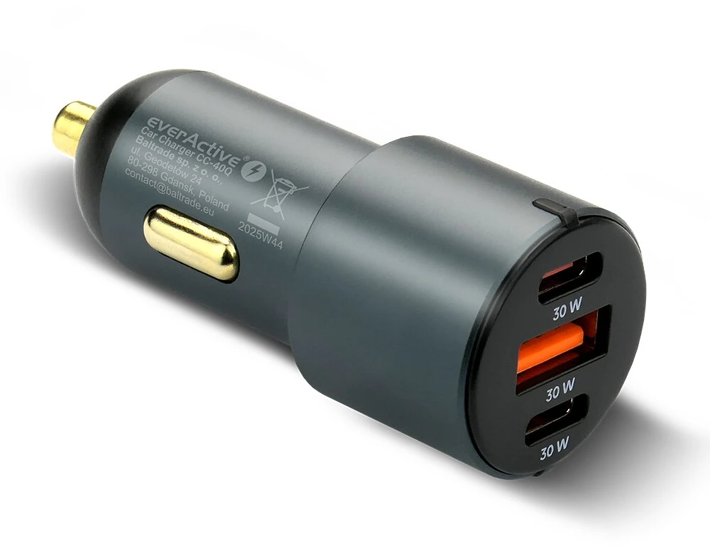 Automobilinis įkroviklis everActive CC-40Q USB QC3.0 + 2x USB-C PD 60W