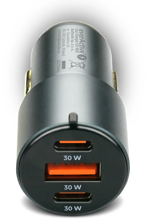 Automobilinis įkroviklis everActive CC-40Q USB QC3.0 + 2x USB-C PD 60W