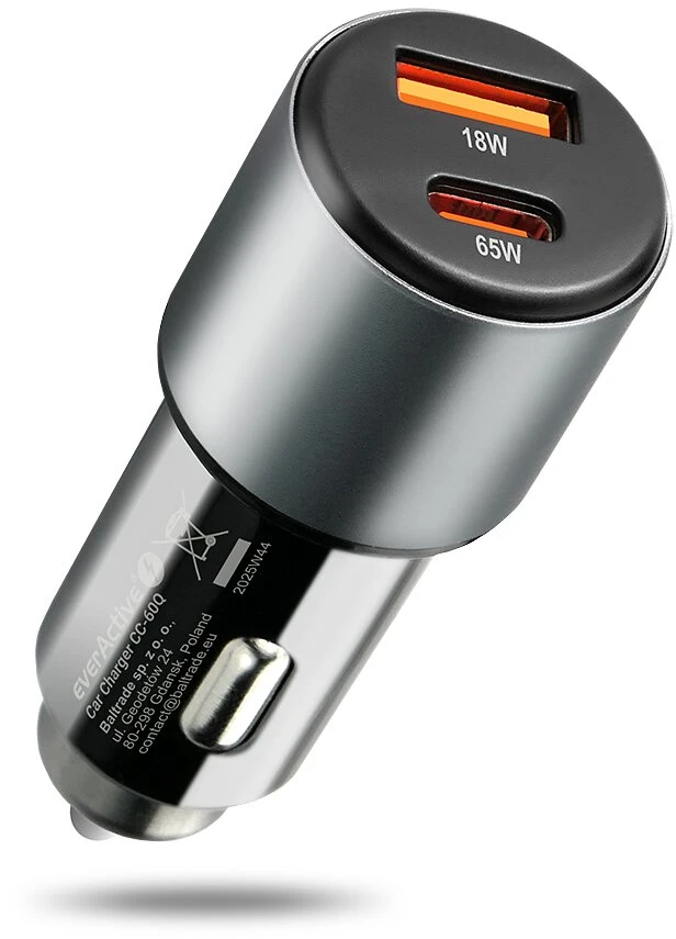 Automobilinis įkroviklis everActive CC-60Q USB QC3.0 + USB-C PD 83W