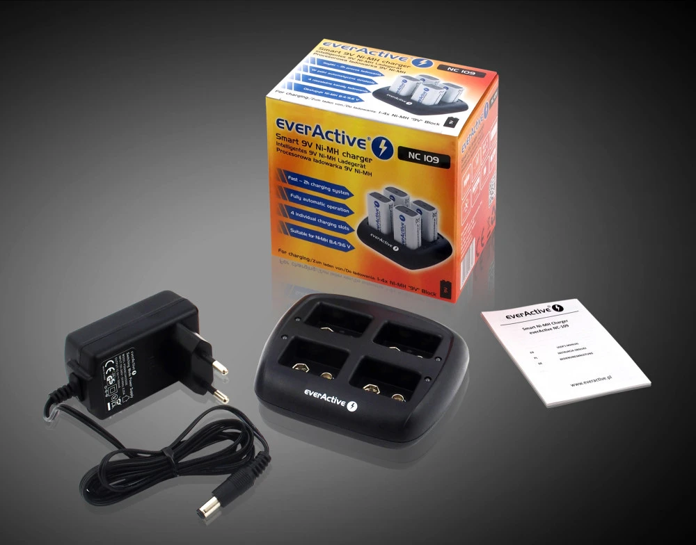 everActive automatinis 4 x 9V įkraunamų baterijų įkroviklis