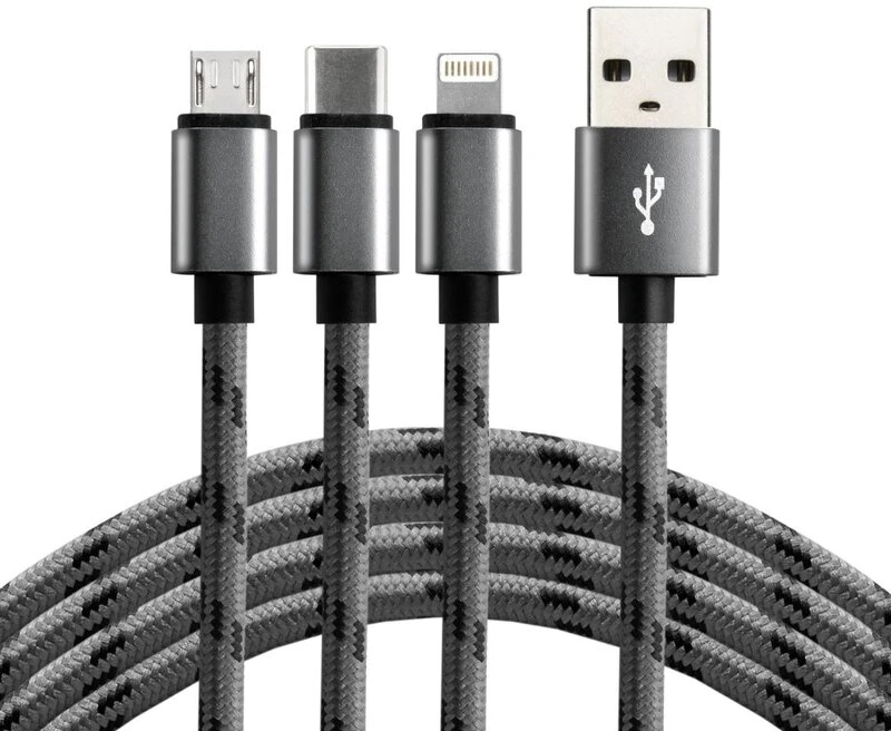 everActive 1.2 m USB-A 2.4 A pintas kabelis trys viename (micro-USB, USB-C, Lightning) CBB-1.2MCI