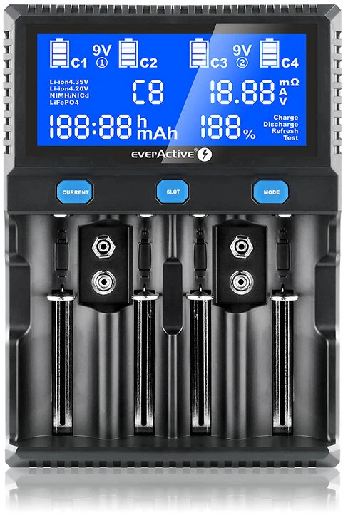 everActive profesionalus 4 x Ličio ir AA/AAA/C/D/9V Ni-MH akumuliatorių kroviklis UC4200