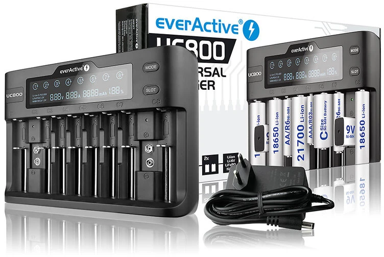 everActive profesionalus 8 x Ličio ir AA/AAA/C Ni-MH + 2 x 9V NiMH akumuliatorių kroviklis UC800