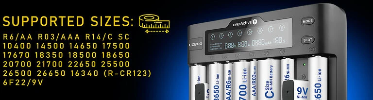 everActive profesionalus 8 x Ličio ir AA/AAA/C Ni-MH + 2 x 9V NiMH akumuliatorių kroviklis UC800