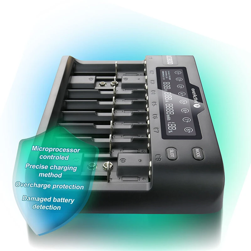 everActive profesionalus 8 x Ličio ir AA/AAA/C Ni-MH + 2 x 9V NiMH akumuliatorių kroviklis UC800