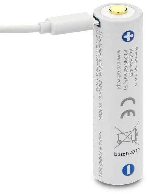 everActive USB įkraunamas 18650 3,7V 3500mAh akumuliatorius su PCM