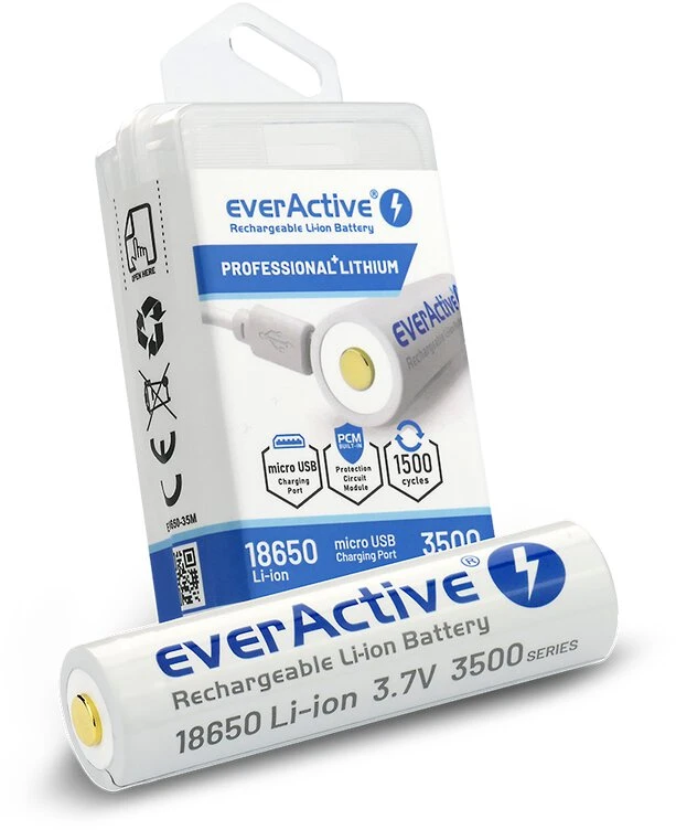everActive USB įkraunamas 18650 3,7V 3500mAh akumuliatorius su PCM
