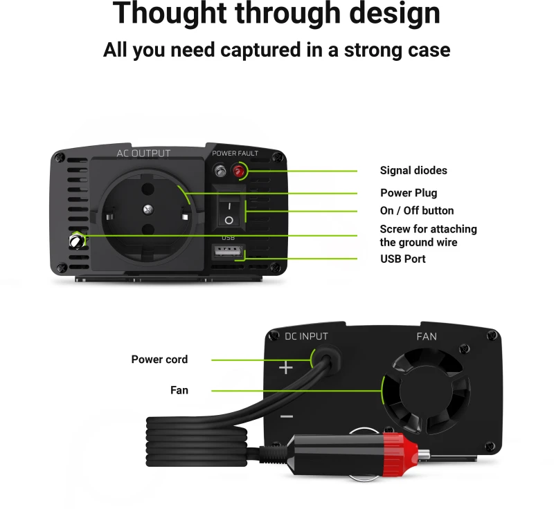 Green Cell Žalias Cell Inverteris 12V/230V 150W/300W modifikuota sinusinė išėjimo įtampa Žalias Cell