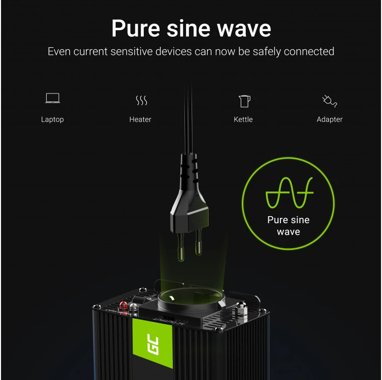 Green Cell Žalias Cell GREENCELL automobilio maitinimo keitiklis nuo 12V iki 230V 300W/600W gryno sinuso