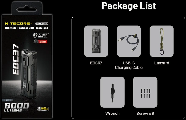 Nitecore EDC37 8000 lm USB-C įkraunamas plokščias EDC žibintuvėlis